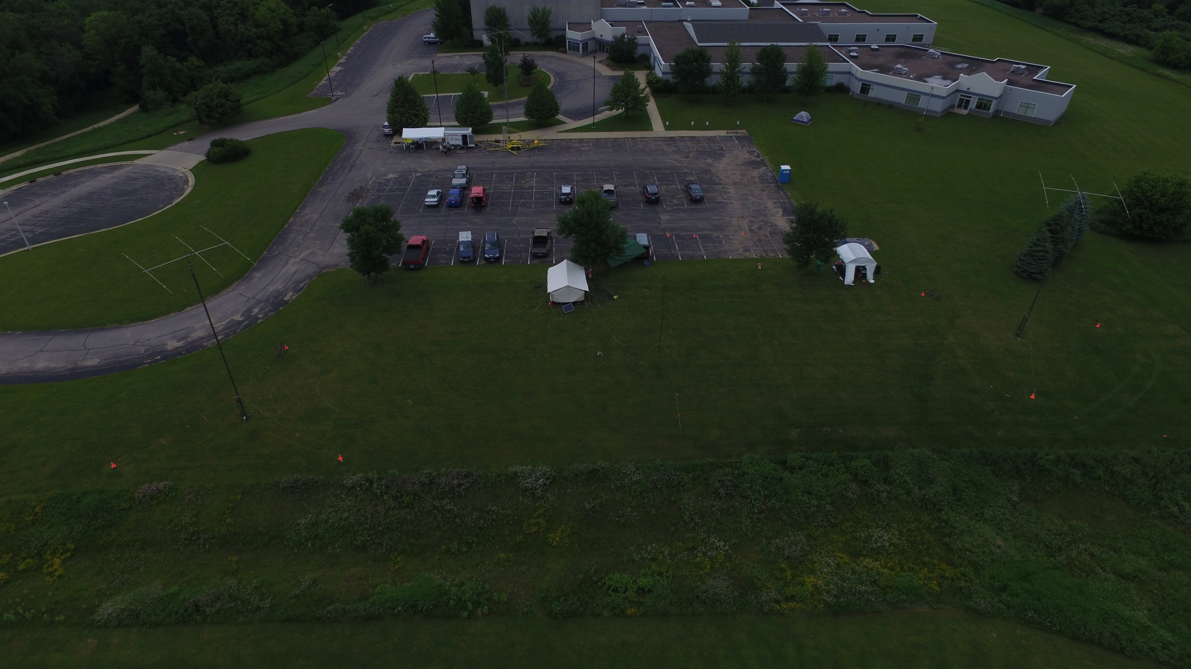 overhead drone picture of field day setup